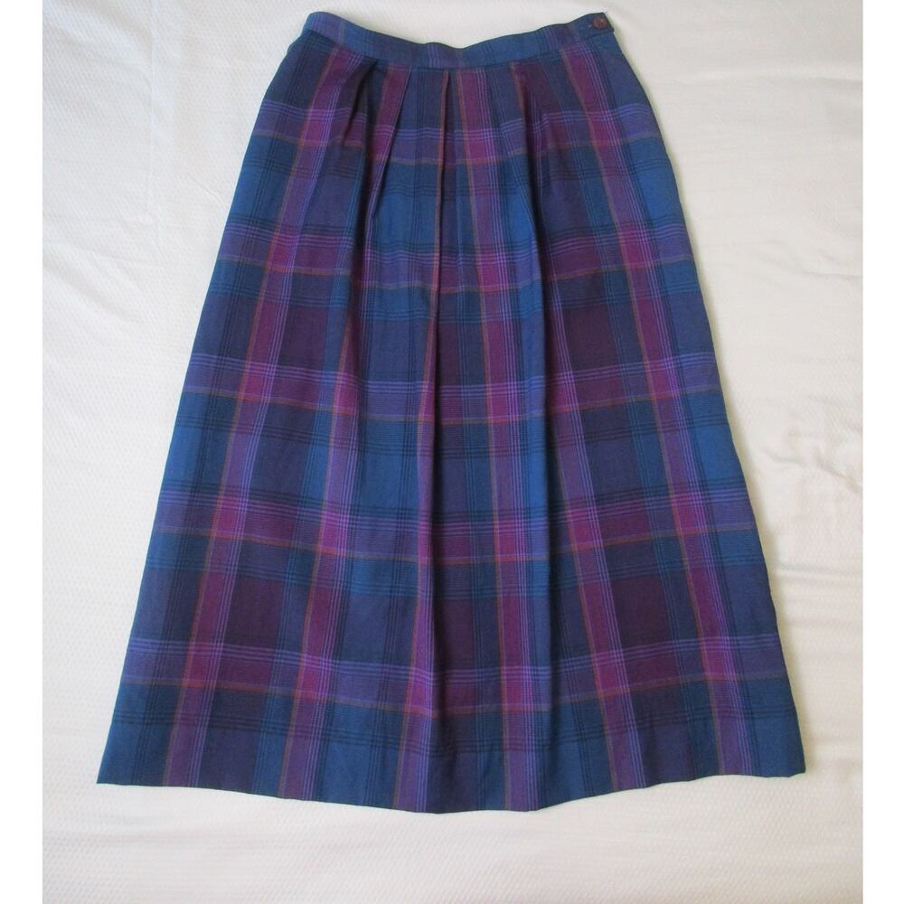 Vtg Pendleton Skirt 27in Waist Virgin Wool Purple Blue Lined Midi Pocket